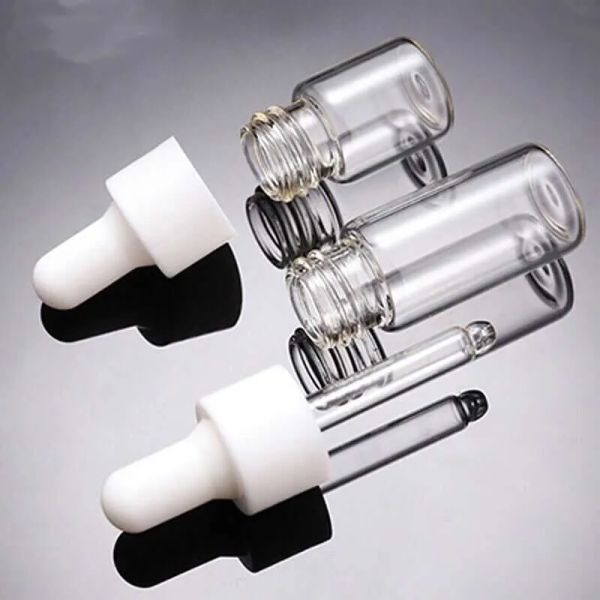 

perfume leakproof 1ml 2ml 3ml 5ml clear glass serum perfume bottle with white dropper lid dh8667