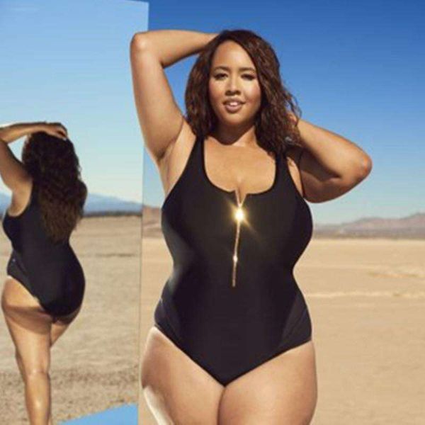 

womens large size one piece swimsuit mesh stitching zipper plus sized way bikini, White;black