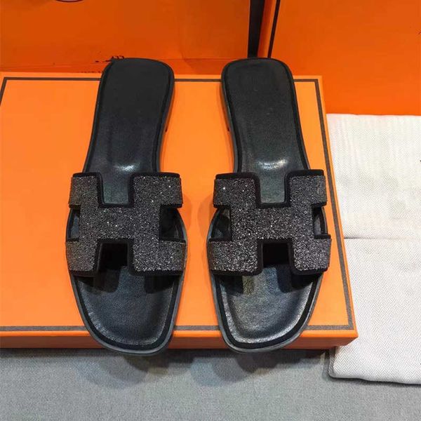 

grape mom h slippers diamond women's summer outwear slippers 2023 new versatile color matching sandals genuine leather women's sho, Black