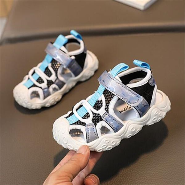 

summer boys girls sneakers sandals children's 2023 temperament trend color blocking splicing mesh leather summer children's flat s, Black;red