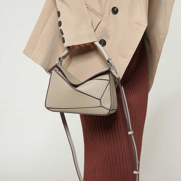 

bag new mini lingge soft leather geometric bag splice handheld large capacity pillow bag single shoulder crossbody bag
