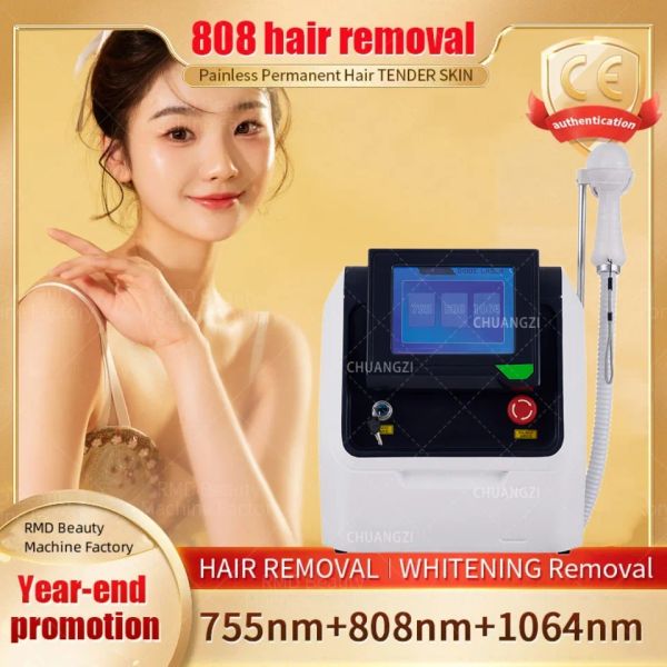 

2023 professional 3 wavelength rf equipment 755 808 1064 diode vertical laser diodo 808nm hair removal for ce, Black