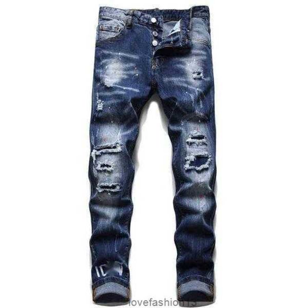 

fashion ds brand european italy men's slim jeans mens denim trousers zipper blue hole pencil pants jeanslii2