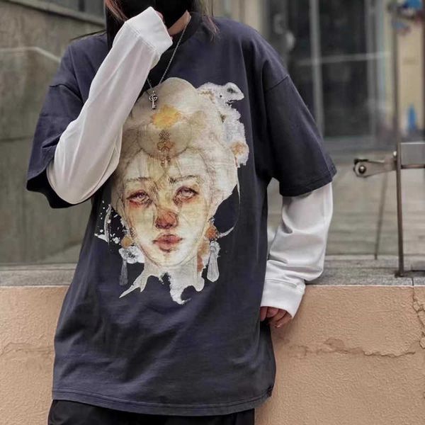 

wholesale designer t shirt for sale g allery d ept tee washed old sketch letter short sleeve street fashion brand t shirt in fashion, White;black