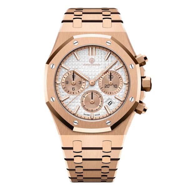 

men's watch designer watch stainless steel strap multifunctional timing watch quartz movement sapphire glass multiple colors available, Slivery;brown