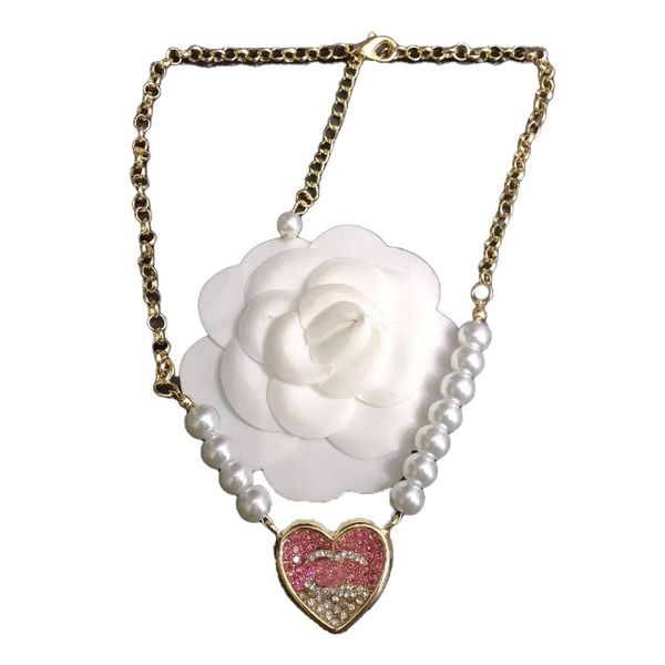 

women luxury designer necklace choker chain pearl crystal fashion pink white copper letter pendants statement jewelry accessories, Silver
