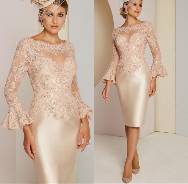 

new custom plus size flare long sleeves lace sheath short mother dresses tulle lace applique beaded knee length formal party dresses, Black;red