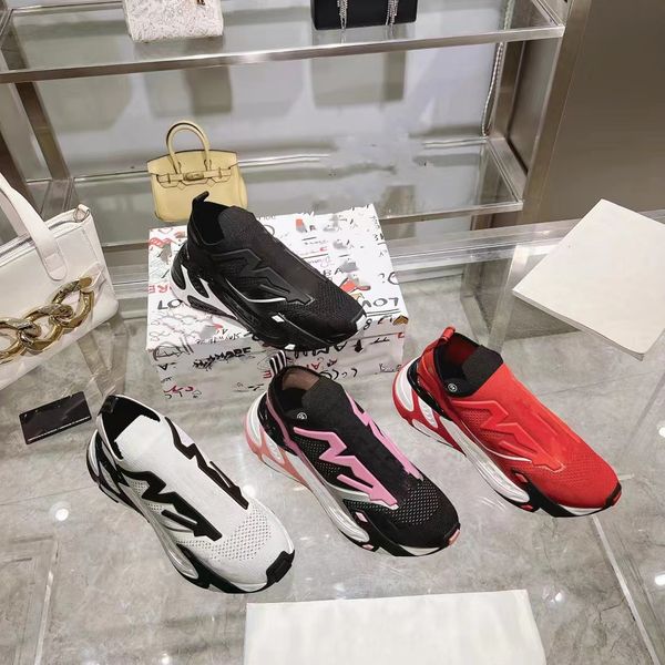 

2023 fashion men shoes designer casual sneakers stretch mesh trainers with rhinestones crystals mens slip-on sneaker black white red glitter