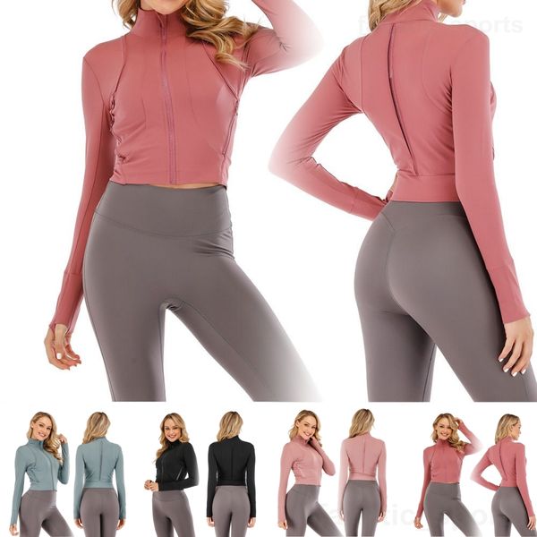 

lu align lu define women yogas coat high elasticity sports jacket sportswear long sleeve stretch slim jackets activewear swift speed fitnes, White;red