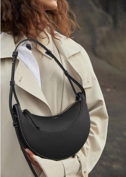 

2023new polene numero dix half-moon bag full-grain textured/smooth calf leather tote designer zip closure crossbody women hobo handbags shou