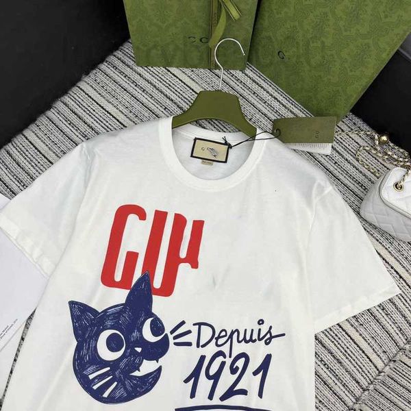 

women's t-shirt designer summer new college style casual versatile slim and age reducing letter cat head printing men's short slee, White