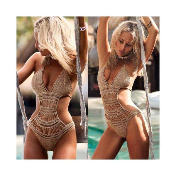 

halter hand woven one piece swimsuit beach hollow german women, White;black