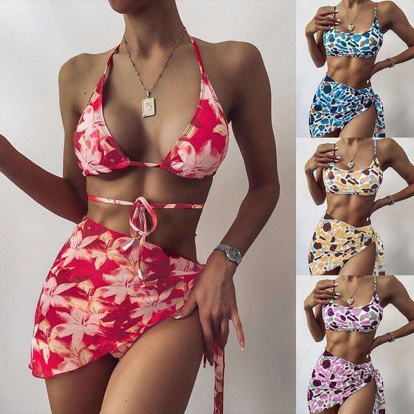 

leopard print bikini three piece swimsuit for women, White;black