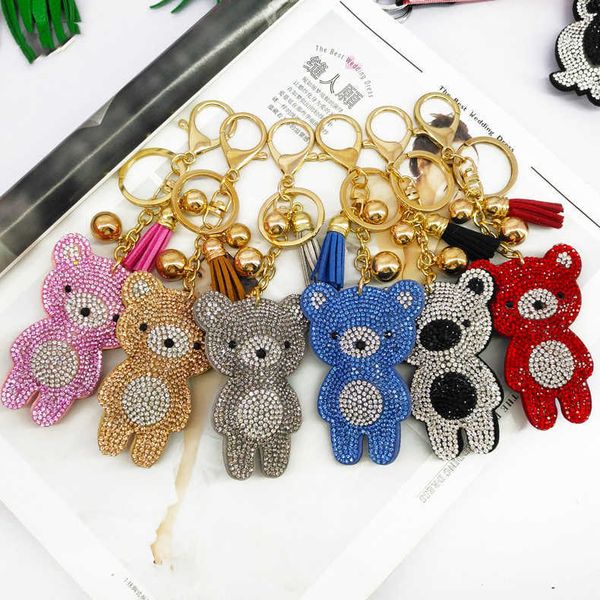 

new korea velvet diamond cute plush teddy bear heart fur ball keyrings pendant pom bag hanging charms accessories key chains, Slivery;golden