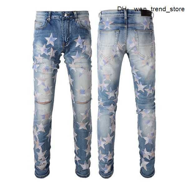 

2023 new designer jeans rips skinny hip hop for men ripped mens pants holes denim man straight leg slim fit zipper fashion 3pp7, Blue