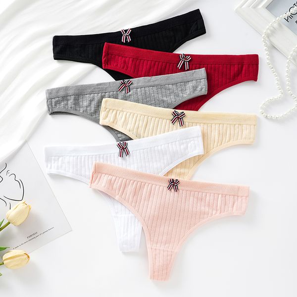 

cotton solid women's panties girl string thongs comfort underwear skin-friendly briefs for women bow low-rise panty lingerie dz6820, Black;white