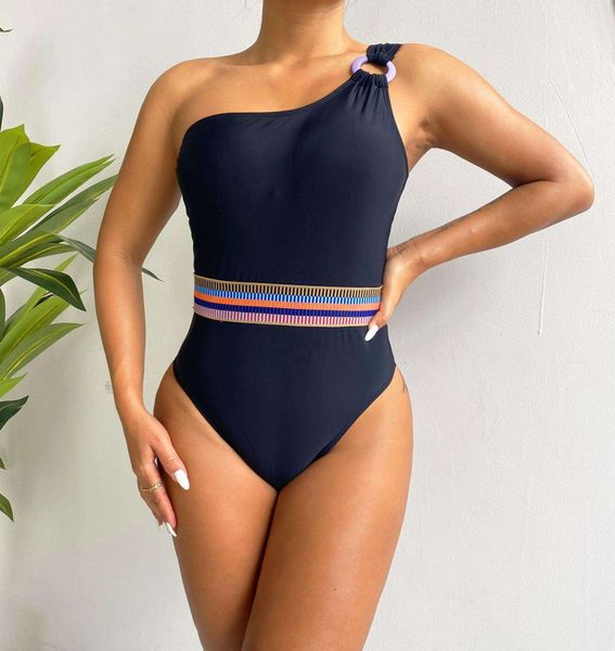 

one piece swimsuit womens single shoulder strap tight durable high elastic wholesale swimwear, White;black