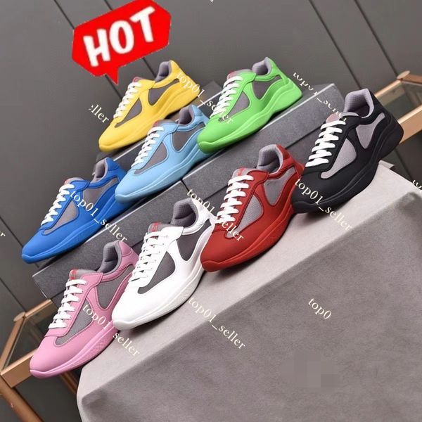 

designer americas cup soft rubber sneakers casual shoes black mesh lace-up pink blue yellow color matching thick soled america cup xl leathe
