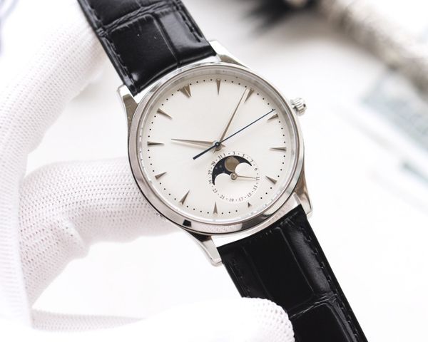 

moon phase master series, men's formal watch, moon phase disc, equipped with one movement, hollow chain box, shell size diameter 39mm,, Slivery;brown