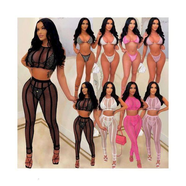 

womens rhinestone bikini set mesh suit piece swimsuit, White;black