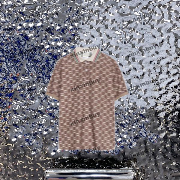 

xinxinbuy men designer tee t shirt 23ss double letter printing pattern polo short sleeve cotton women white black yellow blue brown s-xl, Black;brown