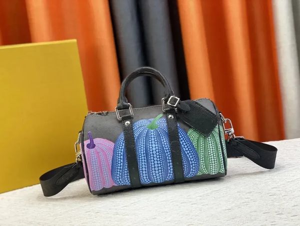 

genuine leather shoulder messenger bags luxury handbag chain bag graffiti mini travel bag yayoi kusama zipped closure removable name tag des