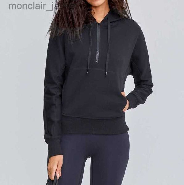 

lulu's same hooded sweater women's yoga mat sports fitness long sleeved loose pants quick drying elastic warm top, Black;brown