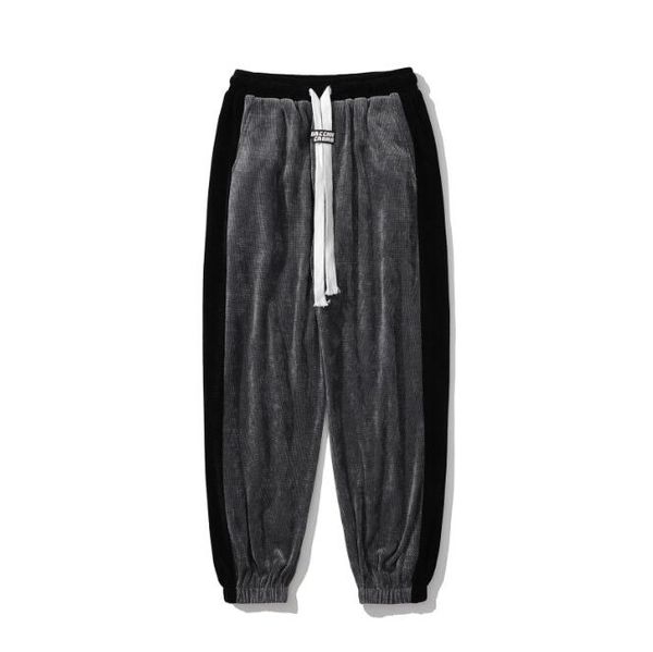 

2023 autumn and winter striped patchwork joggers pants high waist corduroy sweatpants male and female oversize haren pants, Black;brown