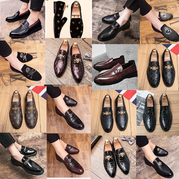

luxury brand designer brogue pointed leffer shoes bee metal buckle men casual shoes gentleman formal business leather shoes, Black