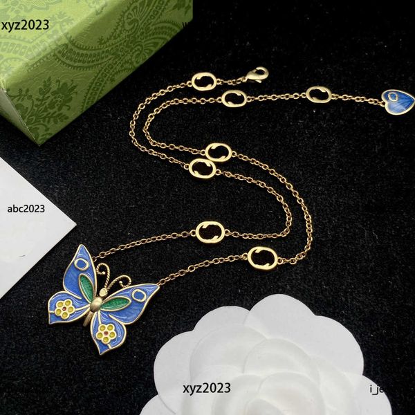 

designer women necklace blue flower butterfly pendant jewelry fashion pendants necklaces #including box, Silver