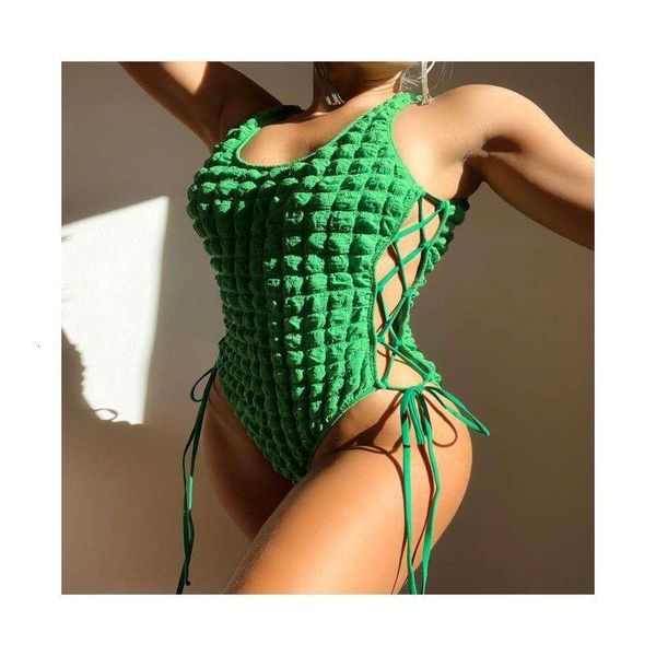 

swimwear pure color bikini lacing lady simple one piece swimsuit, White;black