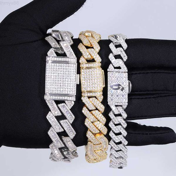 

customized 12mm hip hop chain s925 silver baguette moissanite cuban link chain pass diamond tester for men rap jewelry necklace