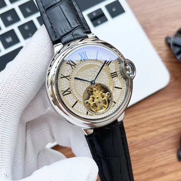 

men's diamond watch 45mm oversized dial unique cutout diamond set dial classic fish eyes design super crystal mirror automatic machiner, Slivery;golden