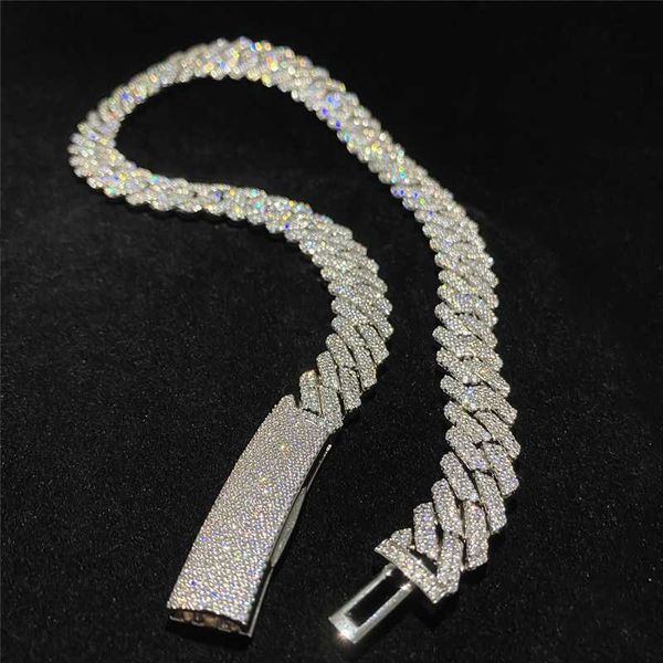 

wholesale 10mm 12mm 14mm mens hip hop iced out diamond cuban necklace 925 sterling silver d color moissanite link chain