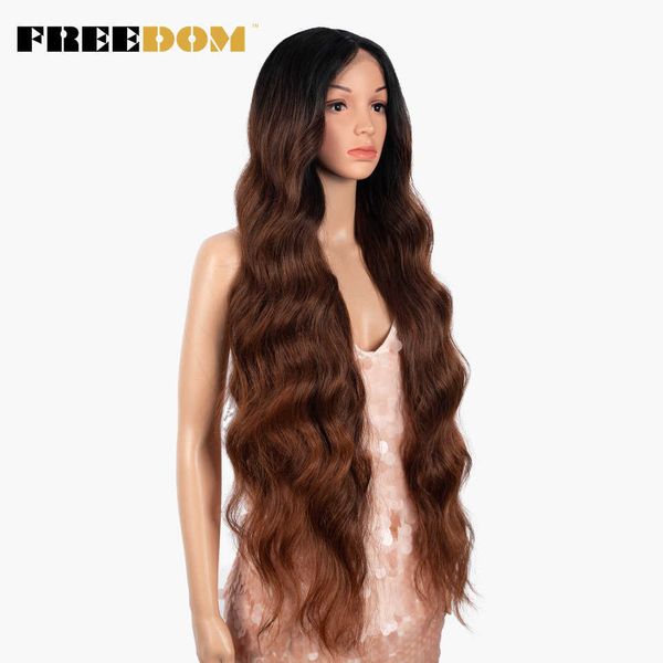 

woman synthetic lace front wigs for women 36 inch super long body wavy lace wig brown pink cosplay wigs heat resistant 230524, Black;brown