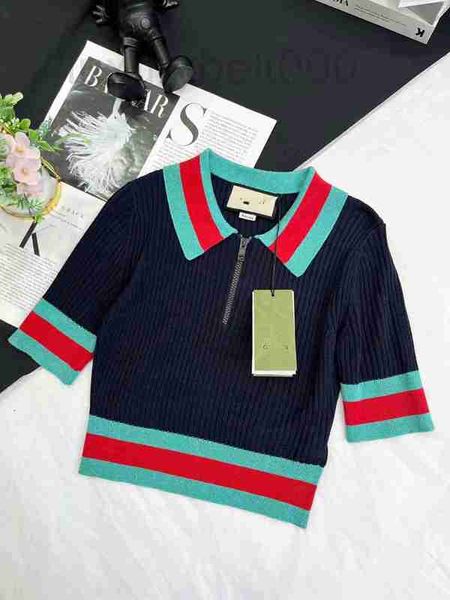 

women's knits & tees designer summer new high ding academy style casual versatile age reducing stripe contrast polo tmns, White