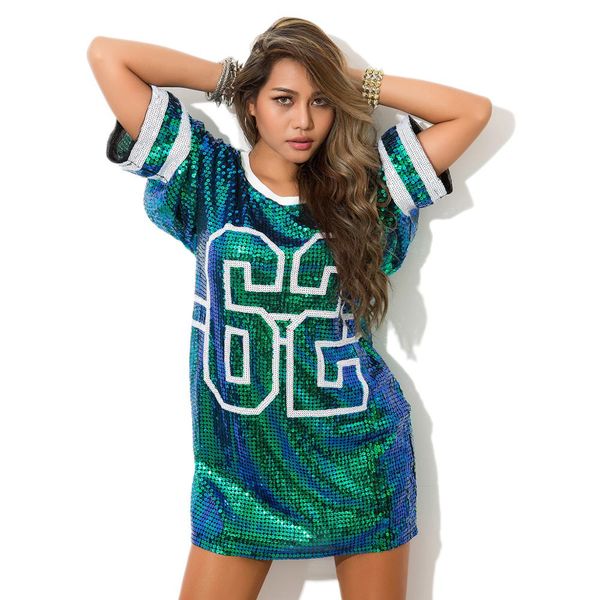 

shimmer half sleeve baggy sequin t shirt dress paillette hip hop shirt dress clubwear loose mini night out, Black;gray