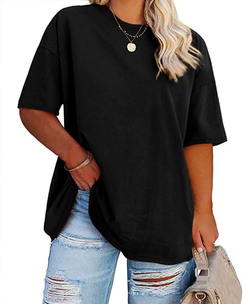 

womens plus size t shirts oversized tees summer half sleeve crew neck tunic, White