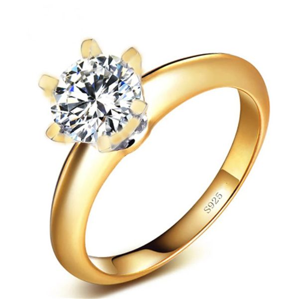

vecalon solitaire promise ring set 100% real 925 sterling silver aaaaa cz engagement wedding band rings for women bridal jewelry, Slivery;golden