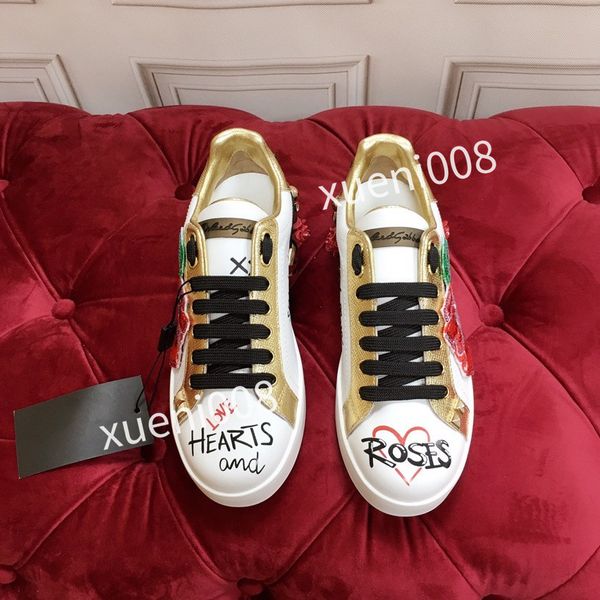 

2023new women classics brand casual shoes leather lace-up sneaker running trainers letters shoes flat printed sneakers, Red;white