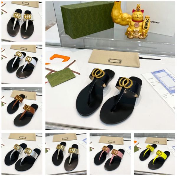 

2023 summer luxury g sandals designer women flip flops slipper fashion genuine leather slides metal chain ladies casual shoes, Black
