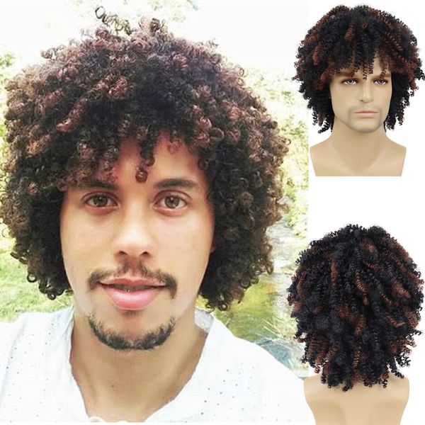 

synthetic wigs for men short hair curly wig with bangs natural wig afro hairstyle male brown wig halloween costume wigsfactory, Black