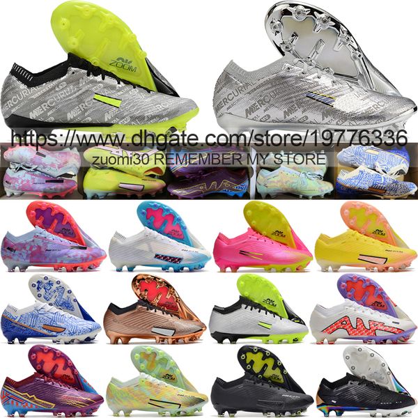 

send with bag quality football boots zoom mercurial vapores 15 elite ag lithe soccer cleats mens mbappe cr7 25th anniversary leather trainer, Black