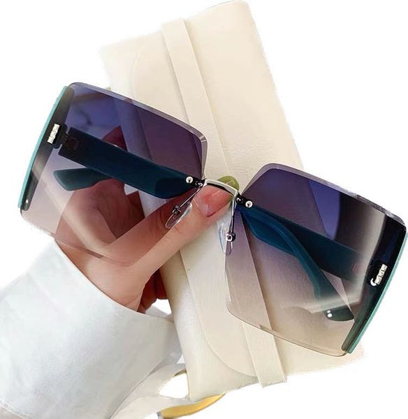 

fashionable designer high-end square rimless cut edge sunglasses women's sunglasses, White;black