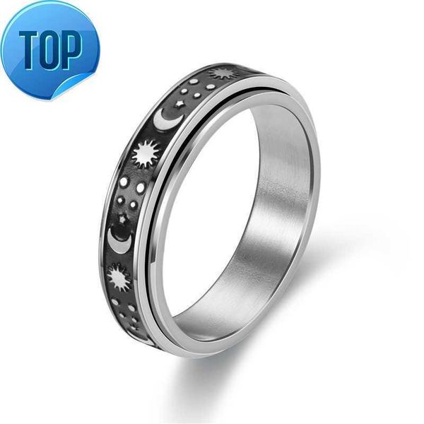 

cross-border explosive titanium steel rotating ring star moon decompression anti-anxiety european and american accessories, Silver