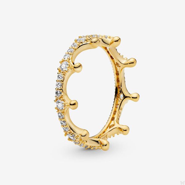 

sparkling golden crown ring for pandora crystal diamond wedding rings designer jewelry for women girls girlfriend gift luxury gold ring with, Slivery;golden