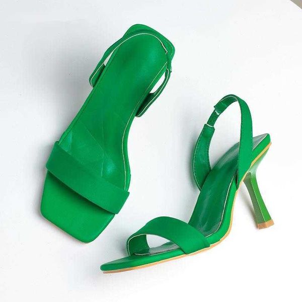 

nxy sandals 2023 summer women green slingbacks banquet shoes concise square toe high heels slides pumps 230511, Black
