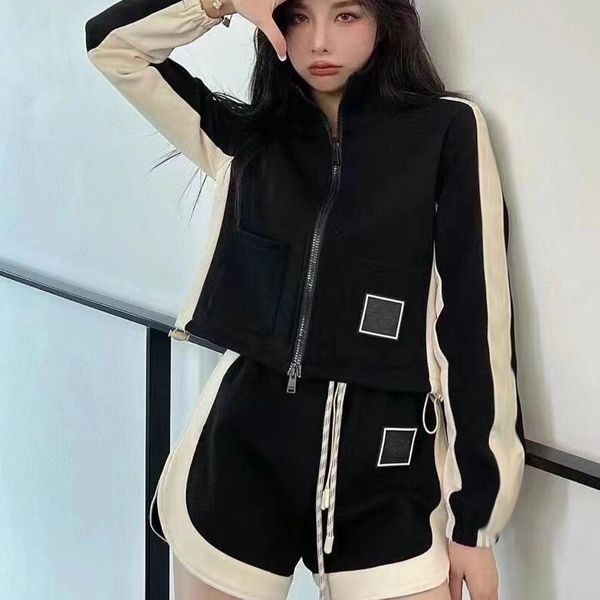 

designer pantsuits new sports short pants suit female version of striped long sleeve coat loose two-piece suit young style f1011, White