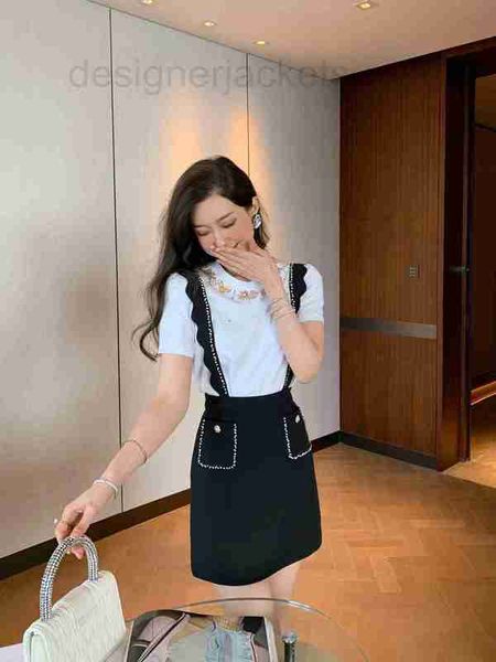 

skirts designer high end spring/summer new exquisite age reducing wave edge rhinestone decorative strap skirt cprd, Black