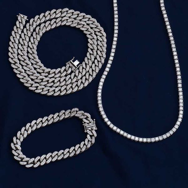 

cuban chain necklace 925 sterling silver round cut melee moissanite diamond link for men